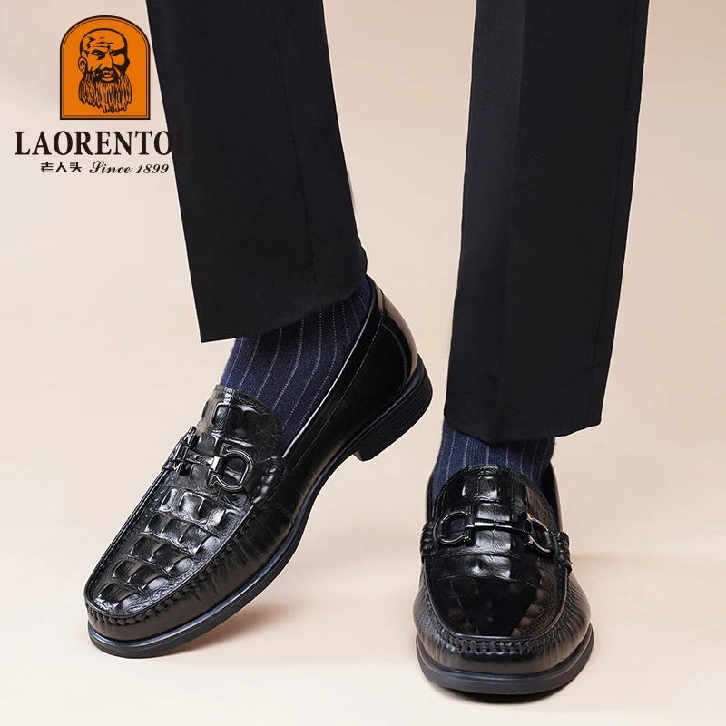LAORENTOU crocodile patterned bean shoes, breathable business casual leather shoes, men's leather lazy loafers 20617 4