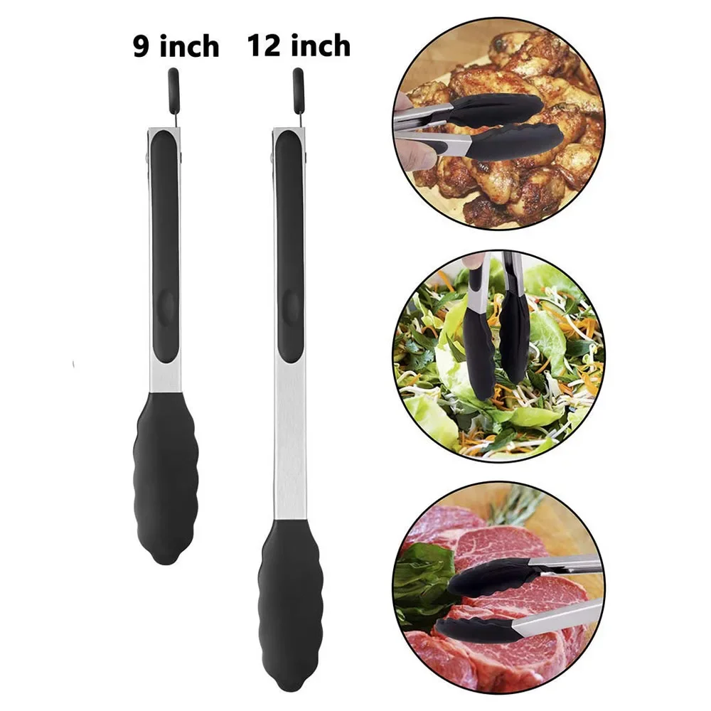 Food Tongs Premium Kitchen Tongs Silicone 9 12 Inch BPA Free Non-Stick BBQ Cooking Grilling Locking