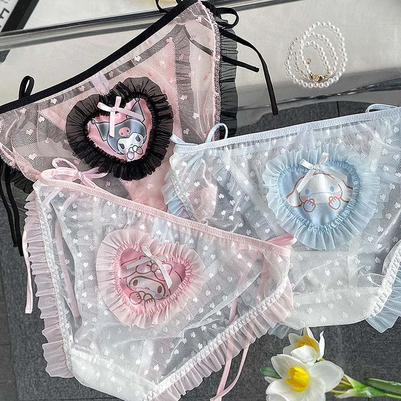 

Sanrio Lace Panties Kawaii Kuromi My Melody Cinnamoroll Y2K Girl Bowknot Underpants Sexy Anime Lace Triangle Panties Women Gift