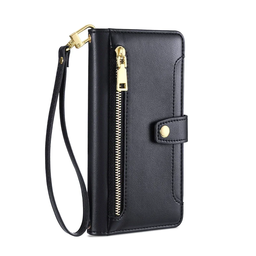 Zipper Wallet Crossbody Phone Case with Lanyard and Card Slots - Flip Design