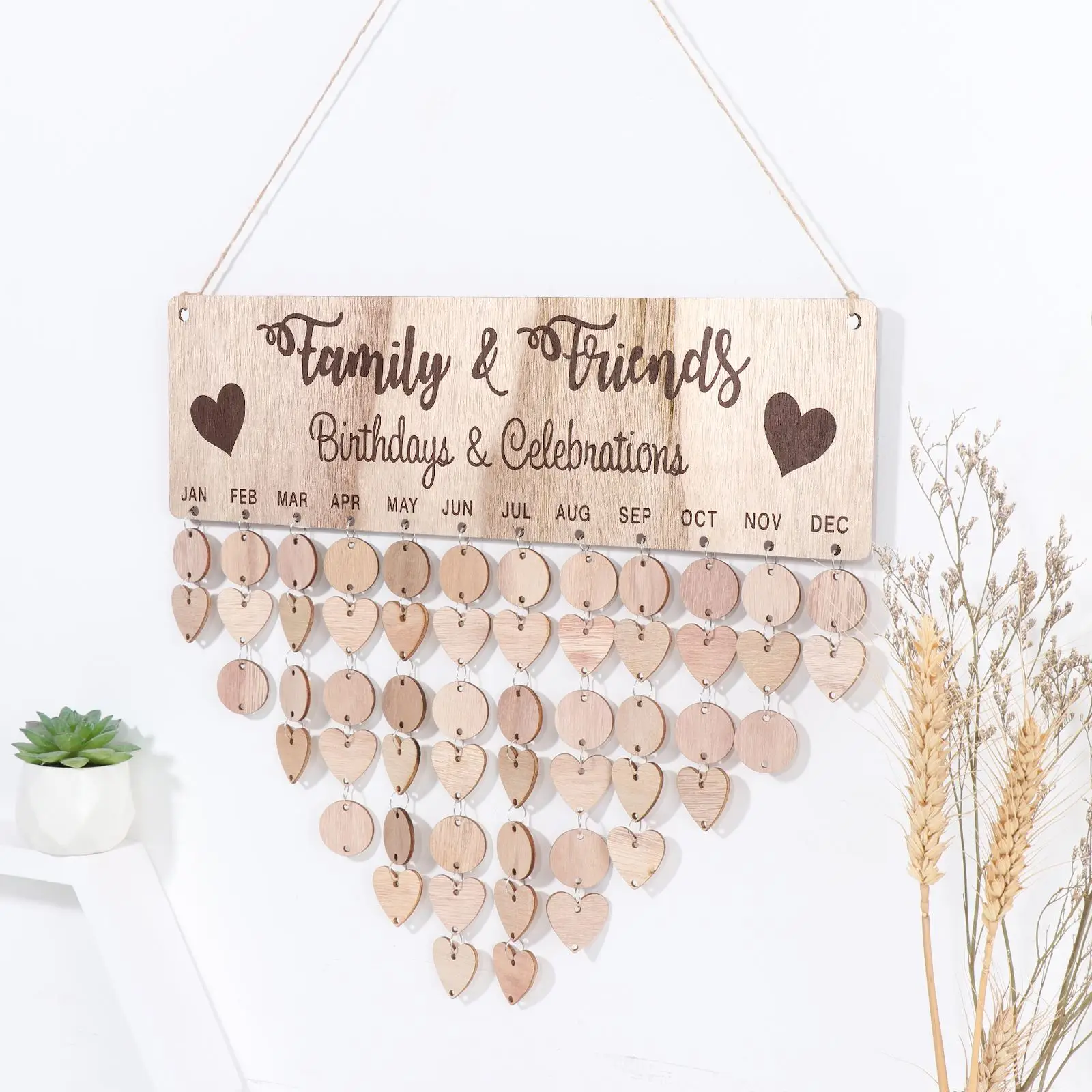 Calendar Birthday Family Board Wooden Hanging Reminder Wall Plaque Diy Datehome Reminding Wood Friendsgifts Menology Decor