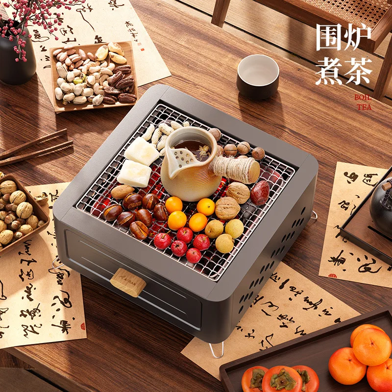 

Outdoor Ultra-Light Metal Square Charcoal Stove, Winter Heating Brazier, Nature Hike, Bushcraft Tourism, BBQ Grill