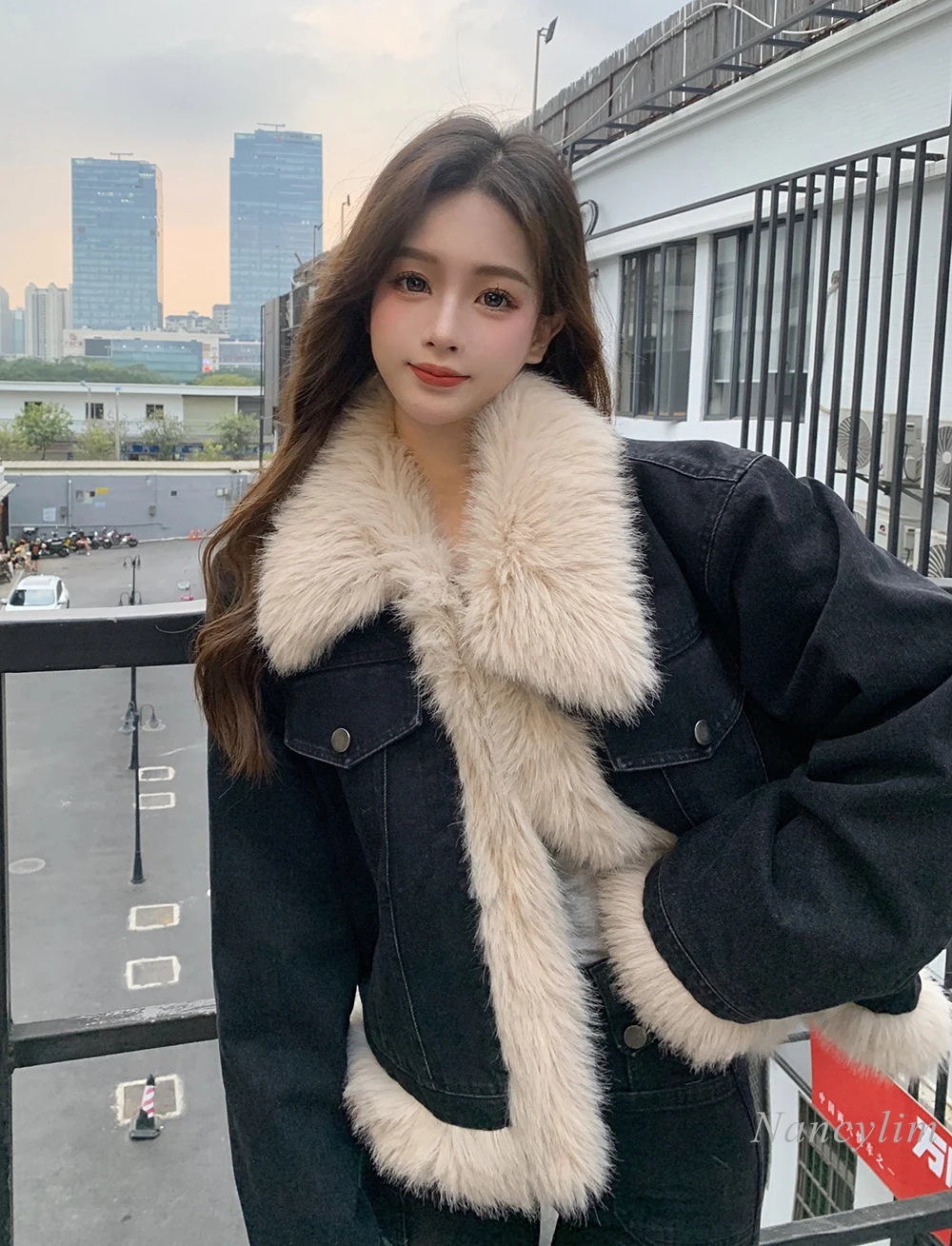 

Thick Quilted Plush Short Denim Cotton Jacket Coat Women's Winter 2023 New Popular High-Grade Fried Street Top Spring Autumn