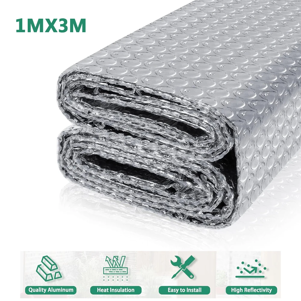 ฟิล์มอลูมิเนียมสองด้านสะท้อนแสงฉนวนกันความร้อนแผ่นโฟมฟอยล์ฟองม้วนสําหรับเก็บความร้อนความร้อน Shield Radiant Barrier 1MX3M 1