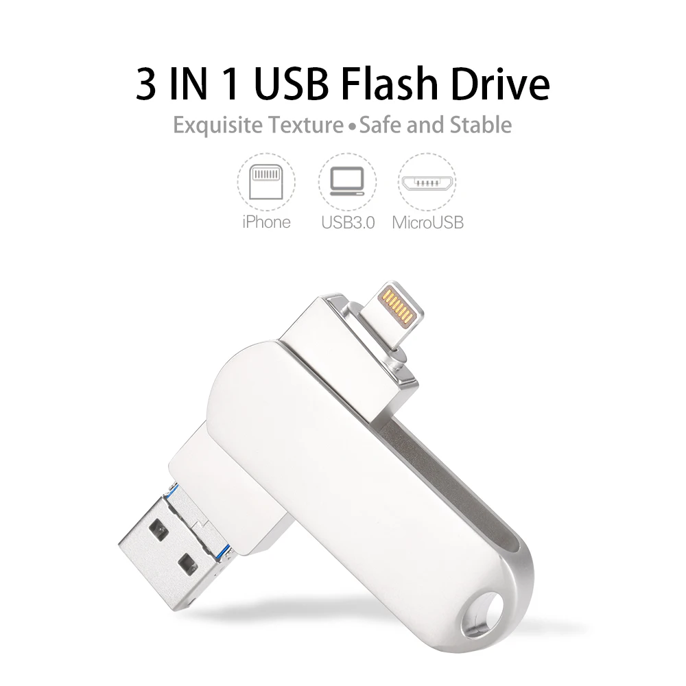 Wewoo - Clé USB or pour iPhone et iPad & iPod la plupart des smartphones  Android PC 3 en 1 USB 2.0 Lightning 8 broches Micro USB 64Go Flash Drive, -  Clavier - Rue du Commerce