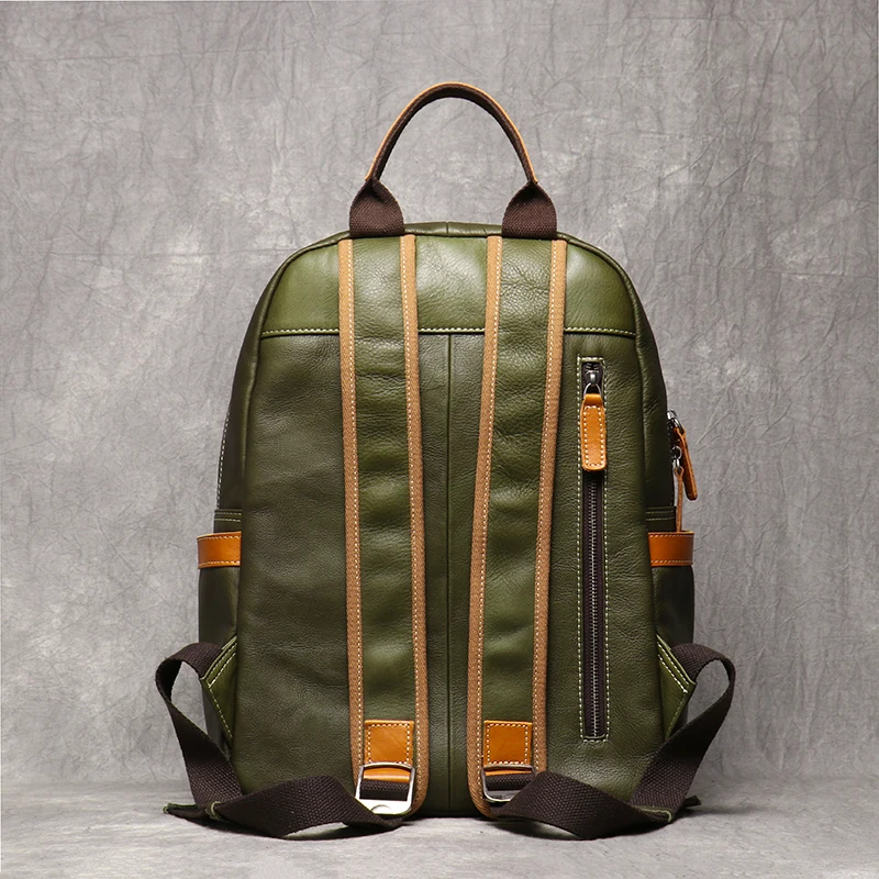 Men's Genuine Leather Travel Backpack Leisure College Teenager Backpacks School Backpack Man 15" Laptop Bag Leathfocus 4