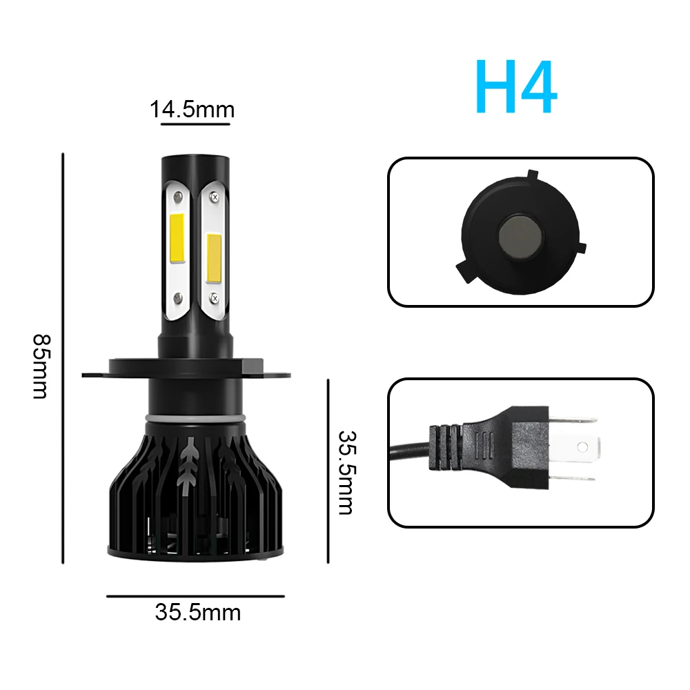 Hi-Lo 빔 H4 터보 헤드램프, 자동 LED 헤드라이트, 자동차 전구, 혼다 델 솔 1993 1994 1995 1996 1997, 90W, 12000LM, 6000K, 12V