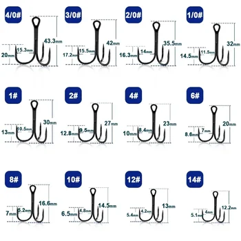 100Pcs 2# 4# 6# 8# 10# Super Strong Fishing Hook High Carbon Steel Treble Overturned Hooks Fishing Tackle Round Bend Treble Bait 4