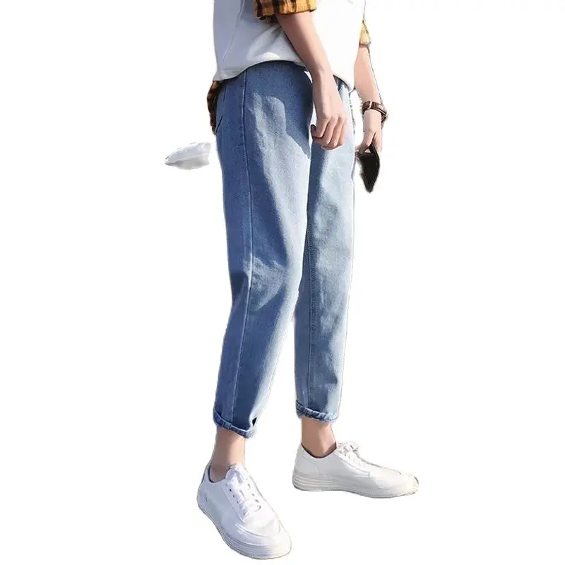 Summer 2022 Fashion Washing New Hong Kong Style Trend Ankle Length Jeans Men's Korean Loose Teenagers Thin Wild Men's Pants