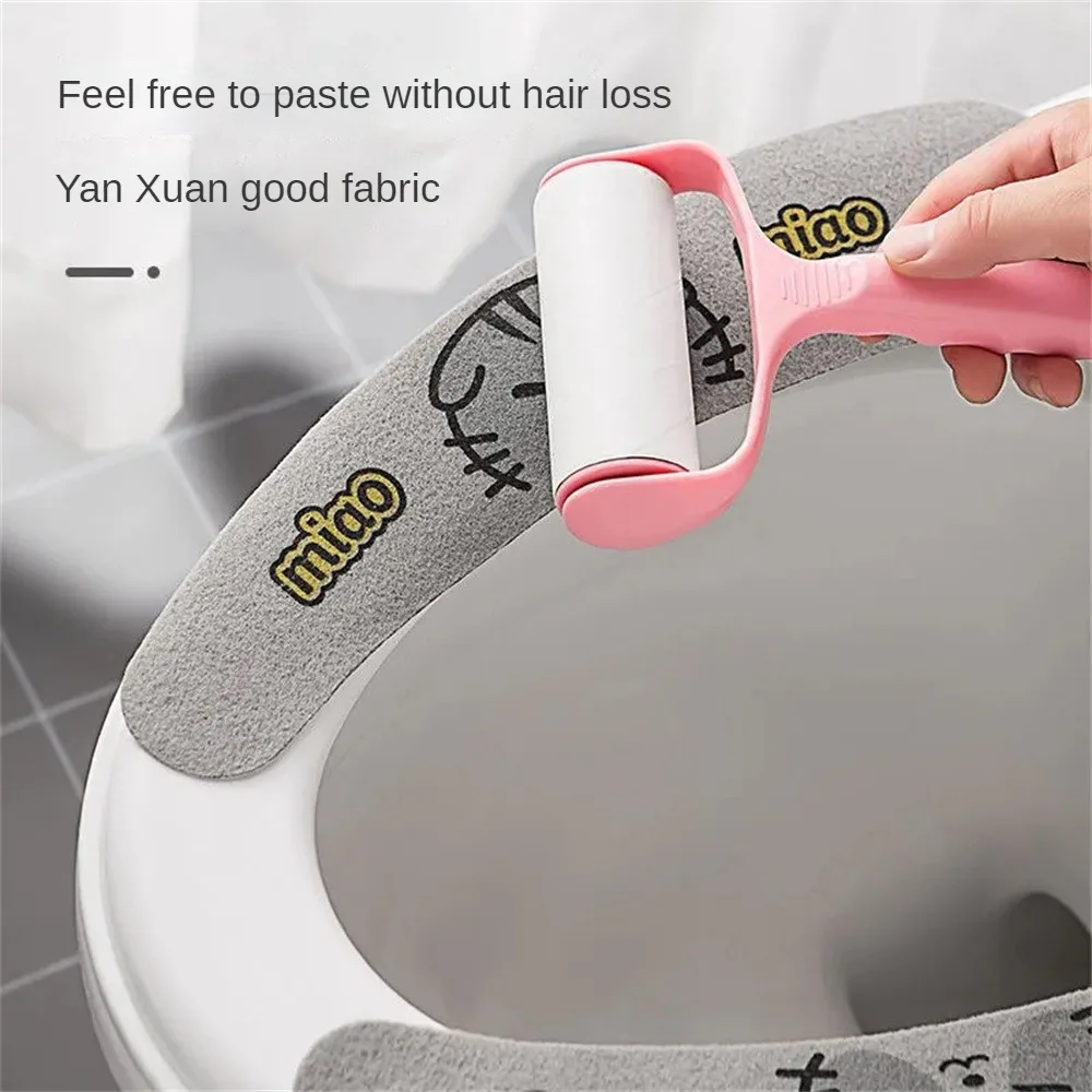 1 Pair Paste Toilet Seat Cover Cartoon Washable Bathroom Toilet Seat Pad Cute Reusable Soft Thick Sticky Closes Tool Seat Mat