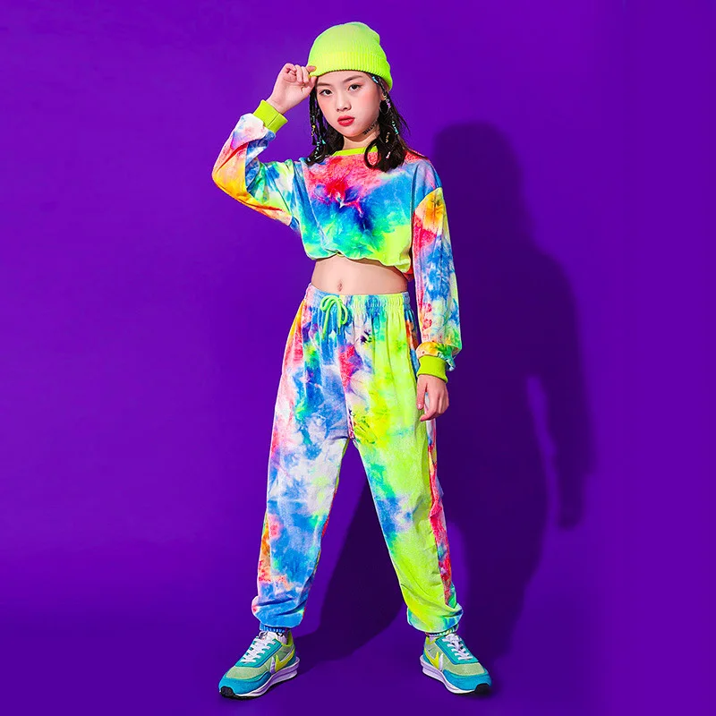 Costumes Ballroom Dancing Clothes Stage Outfits Kids Hip Hop Clothing Multicolor Sweatshirt Causal Pants For Girls Kids Jazz