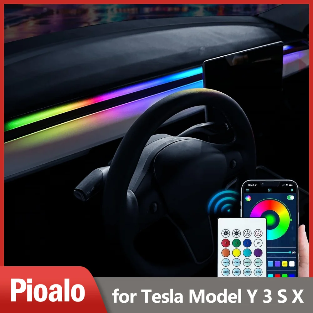 

For Tesla Model 3/Y 2021-2023 Interior Neon Lights for Dashboard RGBIC Color Changing LED Strip Lights with Remote & App Control