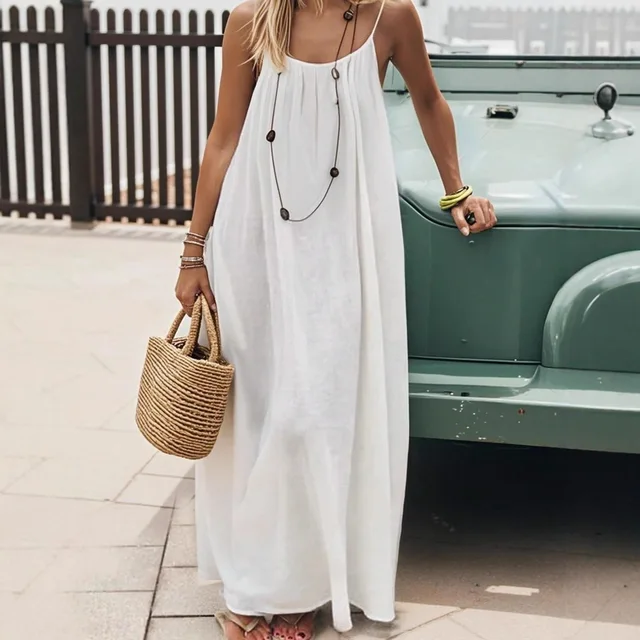 Robe longue ample pour femmes, style H, confortable, en polyester, vêtements de maison, avec un nouveau design de bretelles sans manches, vêtements de nuit décontractés 1