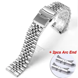 Solid Stainless Steel Curved End Watch Strap - Jubilee Bracelet Style - 20mm (Flat End 2pcs)