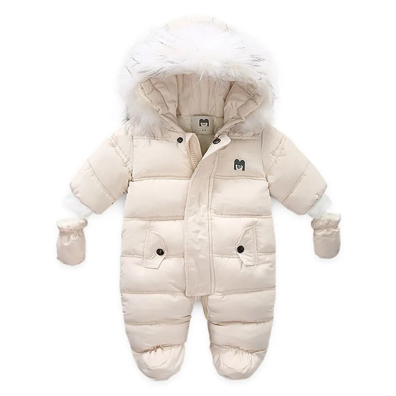 

0-24M Newborn Baby Boys Clothes Winter Cotton Toddler Girls Romper With Gloves Children's Infant Hooded Plus Velvet Overalls
