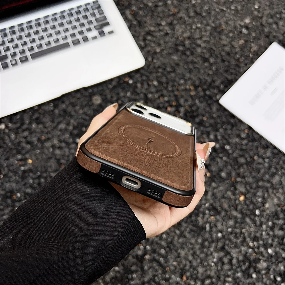 Premium Magnetic Leather Wireless Charging Case with Shockproof Protection