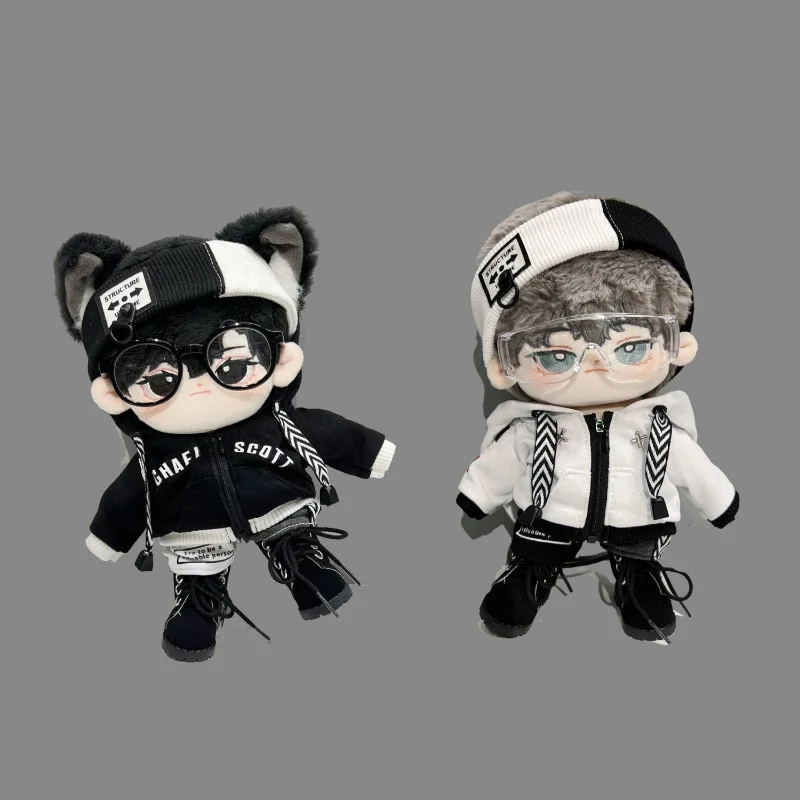 

in Stock 15/20cm Plush Doll's Clothes 5PC Cool Suit Black Sweater Jacket Shorts Hairband Glasses Boots Dolls Accessories Outfit