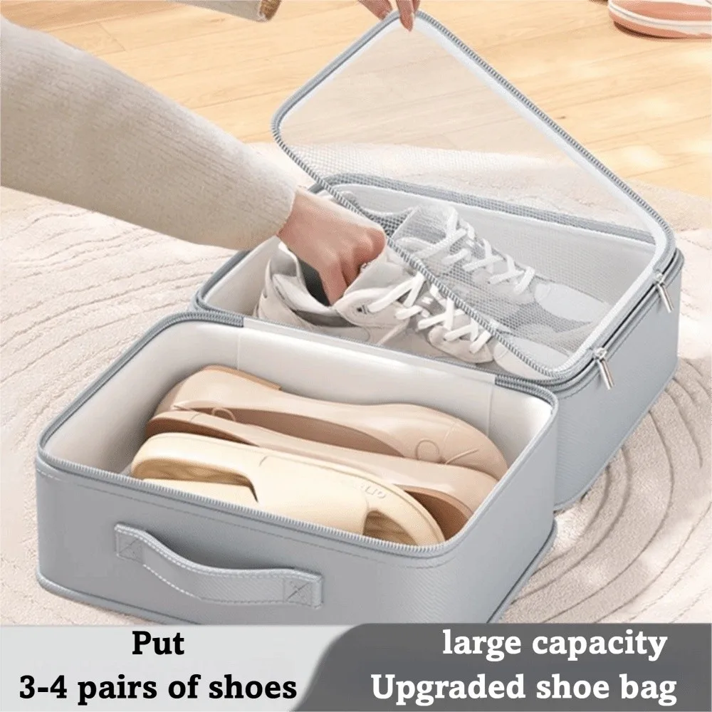Upgraded Multi-layer Travel Shoe Bag Zipper Waterproof Sneakers Storage Bag Sturdy Portable Storage Box Store 4 Pairs of Shoes