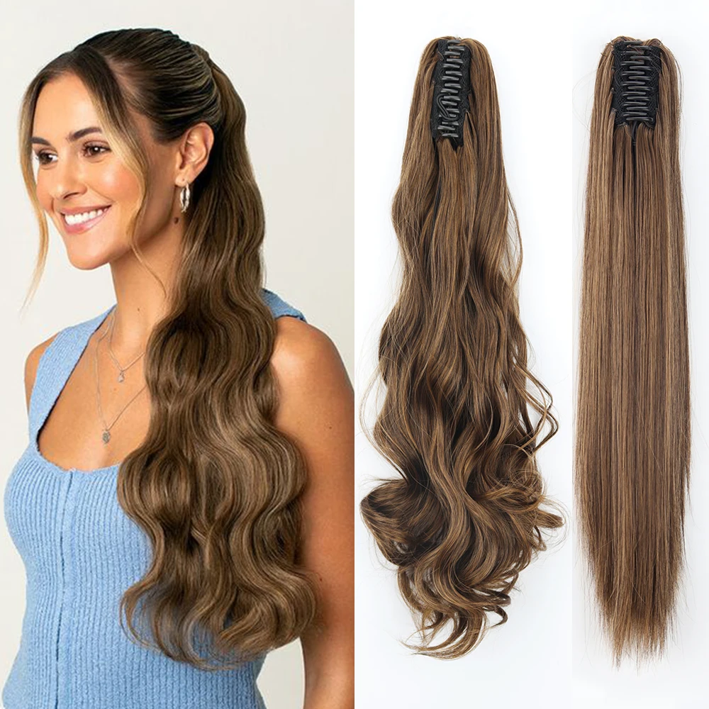 Clip In Ponytail Hair Extension Synthetic Ponytail Synthetic Hair Accessories Clip In Ponytail Extensions LISI GIRL Synthetic 24" Long Wavy Claw Clip On Ponytail Hair Extension Heat Resistant Natural Wave Pony Tail Fake Hairpieces