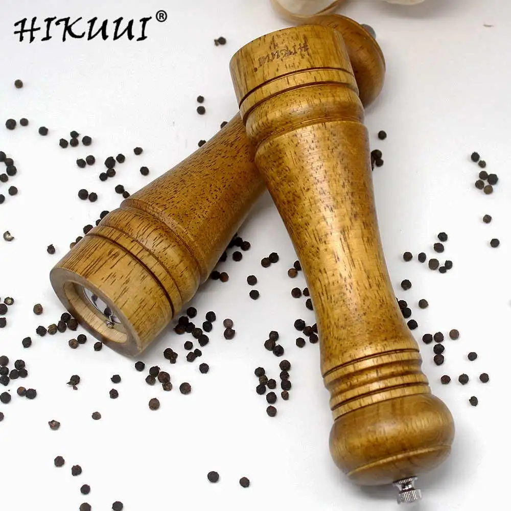 Classic Oak Wooden Pepper Spice Grinder Hand Mill Salt Grain Malt Seasoning and Pepper 8 inch Wood Grinder for KItchen Tools