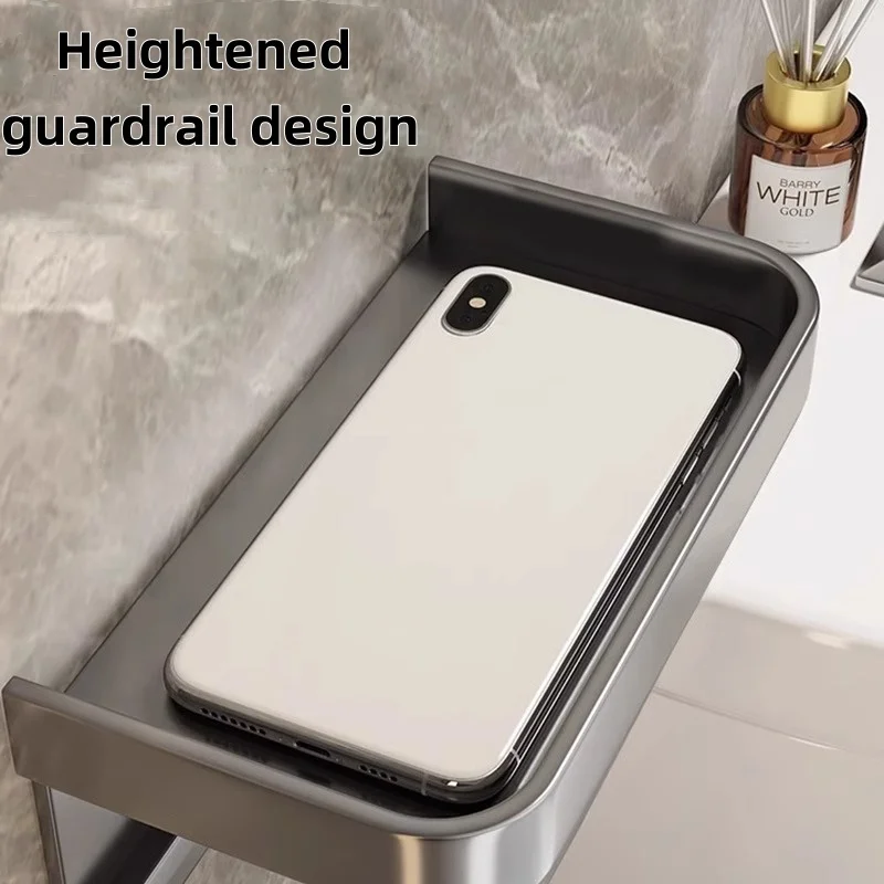 Aluminum Alloy Toilet Paper Holder Wall Mount WC Storage Organizer Roll Paper Phone Shelf Holder Bathroom Accessories 5
