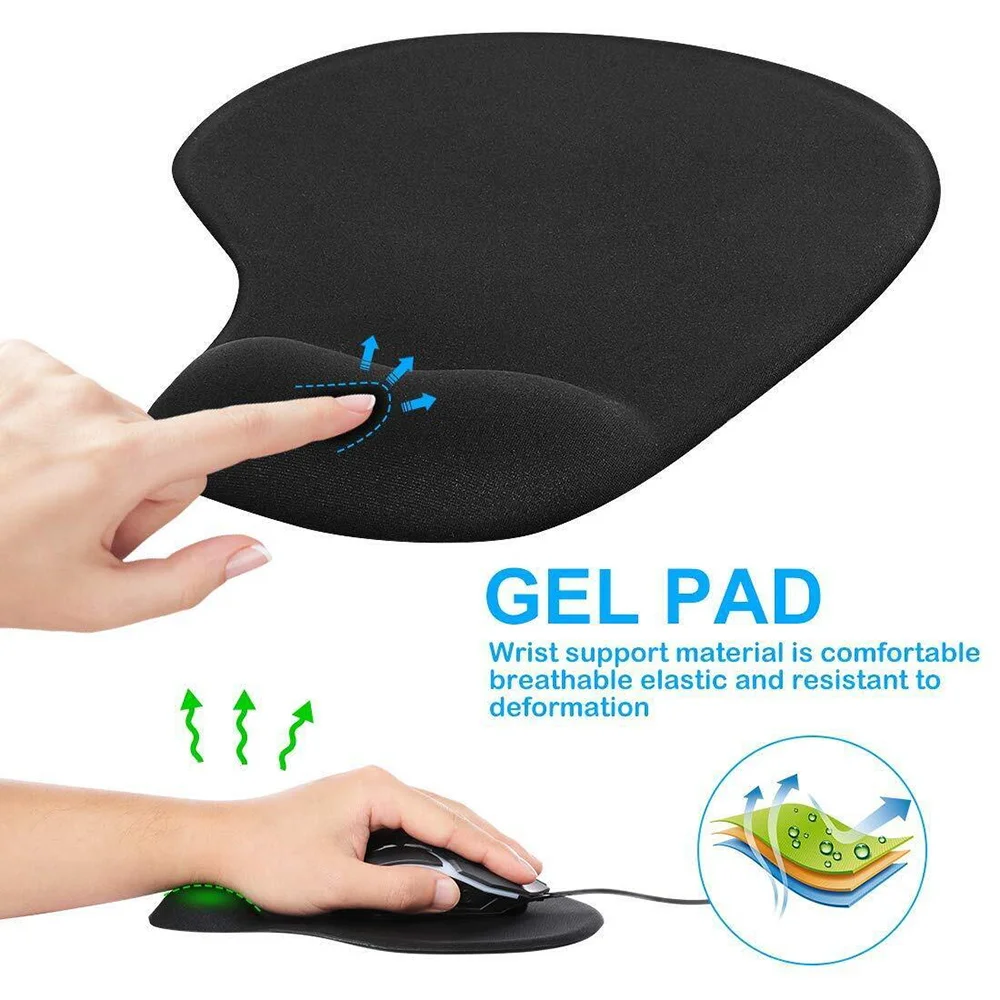 Accessorio Ufficio Tappetino Mouse Con Poggiapolsi Kwmobile - Gel Ergonomico, Base Antiscivolo, 22.7x18.8 Cm, Nero Tappetino Pc Scrivania