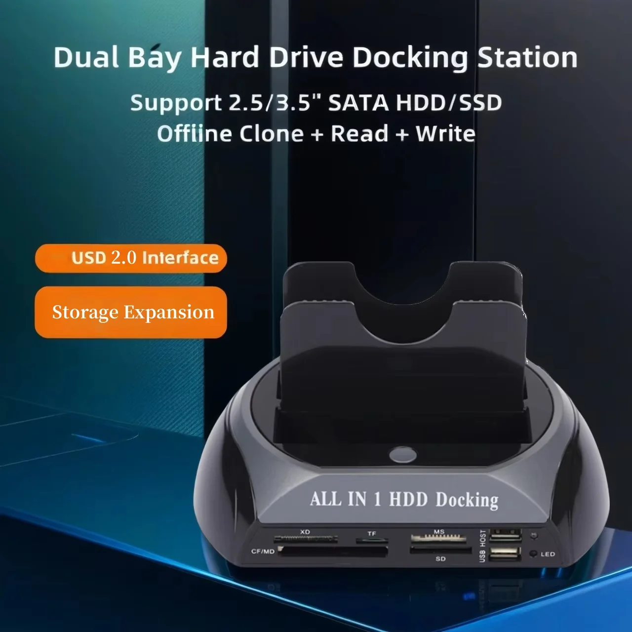 듀얼 베이 USB 2.0 도킹 스테이션 카드 리더기 IDE SATA eSATA 올인원 하드 드라이브 복제 기능으로 간편한 데이터 관리