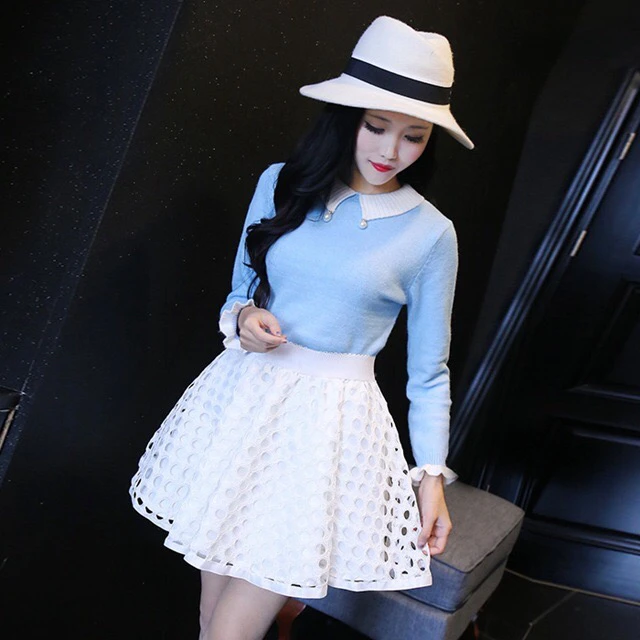 pencil skirt 2021 New Lace Skirt Mesh Hollow Out Hook Flower High Waist Shawl Skirt Female Student Lady Skirt Women Girl White denim skirt