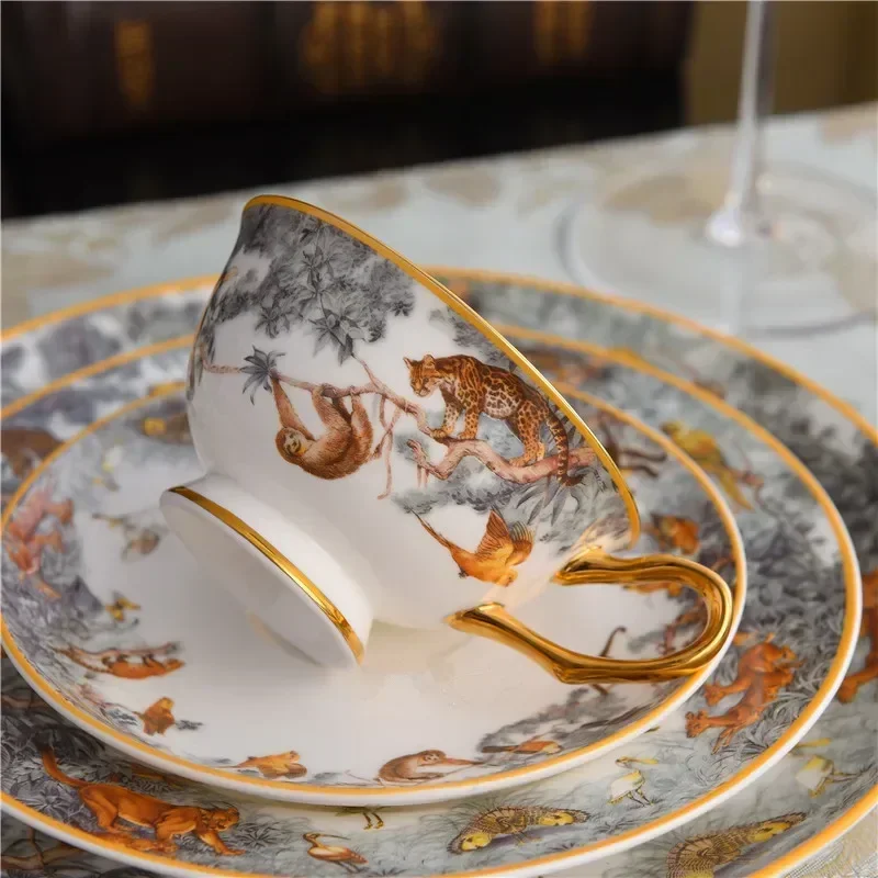 European Bone China Steak Plate Model Room Equator Jungle Series Coffee Cup Set Afternoon Tea Cup Household Dinnerware Set