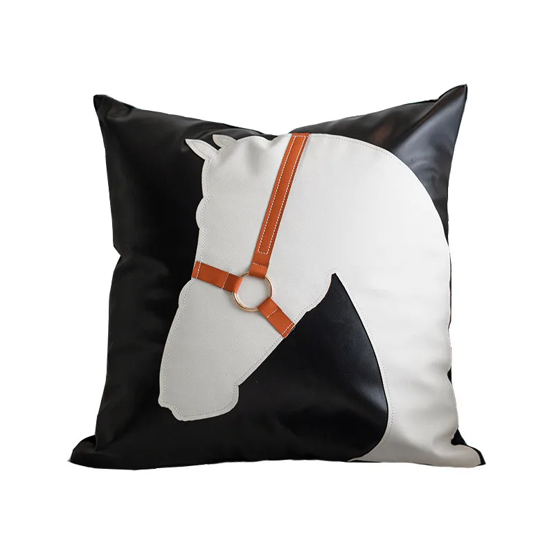 Peiduo Faux Leather Throw Pillow With Horse's Head Nordic Cushion Cover