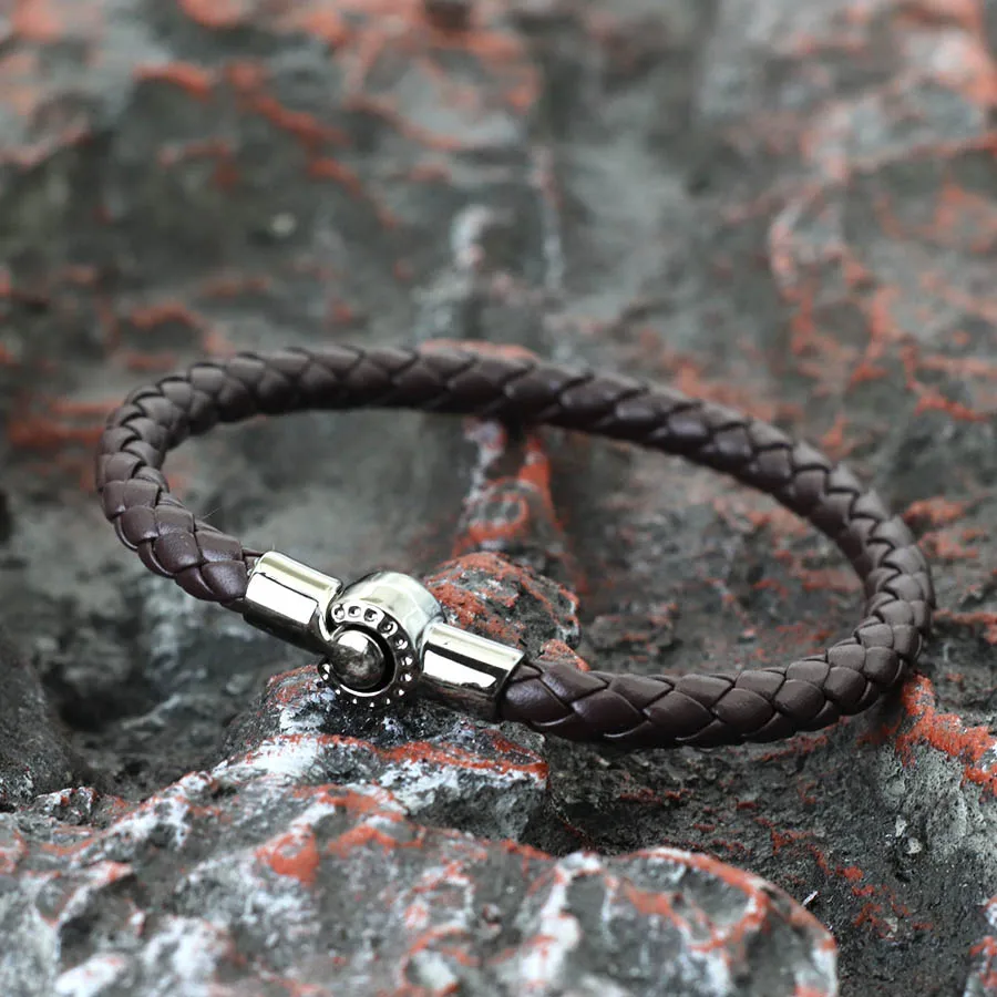 Mens Leather Magnetic Bangle Bracelet Black Casual Accessories