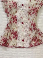2025 été femme Floral licou dentelle Blouse 2025 Vintage Sexy Slim Fit fée mode coréenne femme hauts tenues Style élégant 5