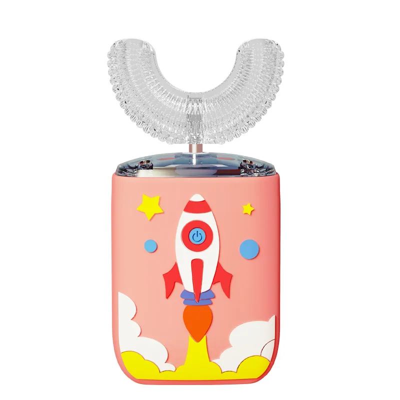 thumbnail image 1 of Cepillo de dientes eléctrico automático de 360 grados, recargable, con dibujos animados para niños, cepillos de dientes de silicona inteligentes en forma de U, luz azul, 1 of 5