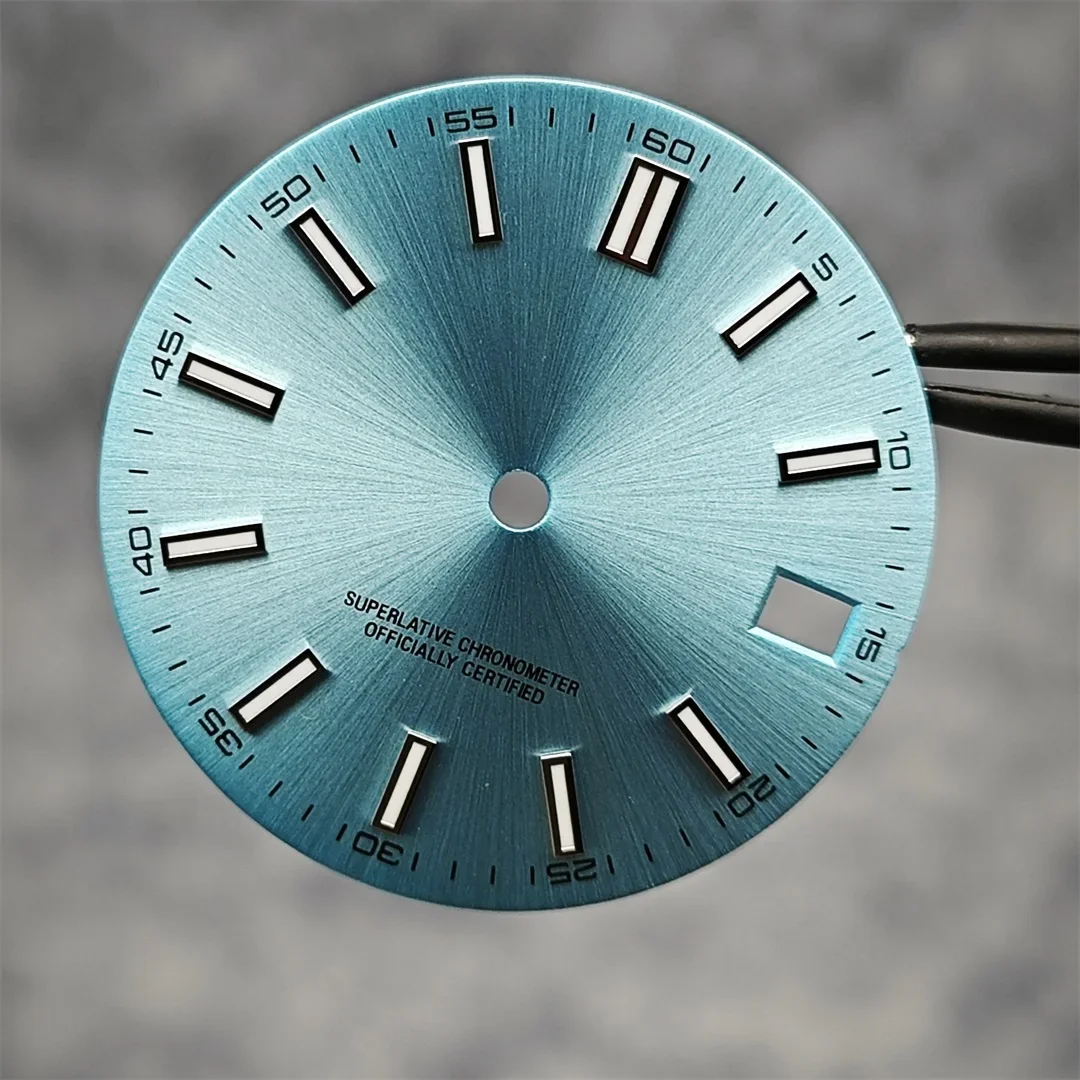 Luminous Blue-Green Watch Face with BGW9 Glow - 28.5mm Enhanced Dial for Customized Timepieces