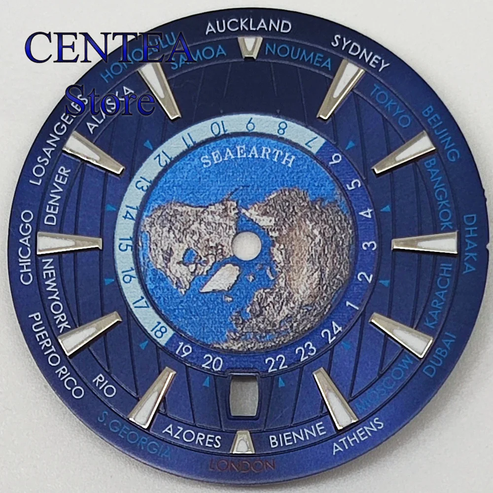 RICHUS 33.5mm Watch Dial Green Blue Dial Green Luminous 6 o'clock Crown Date Window fit NH35 Movement