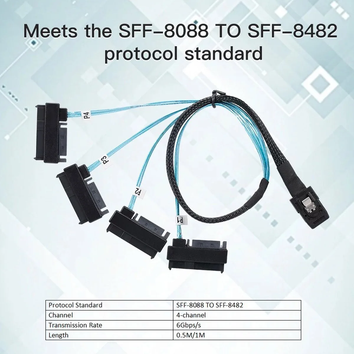 

Internal 36 Pin Mini SAS SFF-8087 Host to 4 SFF-8482 SAS Disk and Power Cable