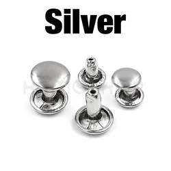100 Sets of 6-8mm Metal Double Cap Rivets for Leather Crafting and DIY Projects (Silver)