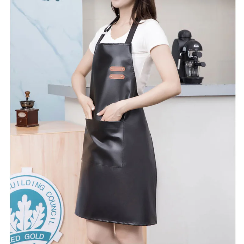 Kitchen Apron PU Leather Waterproof and Oil Resistant Unisex Sleeveless Adjustable