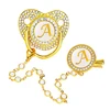 Luxury Zircon Baby Pacifier Clip 26 Letters Gold Newborn Personalized Pacifiers Holder Silicone Infant Teether Nipple Bpa Free 1