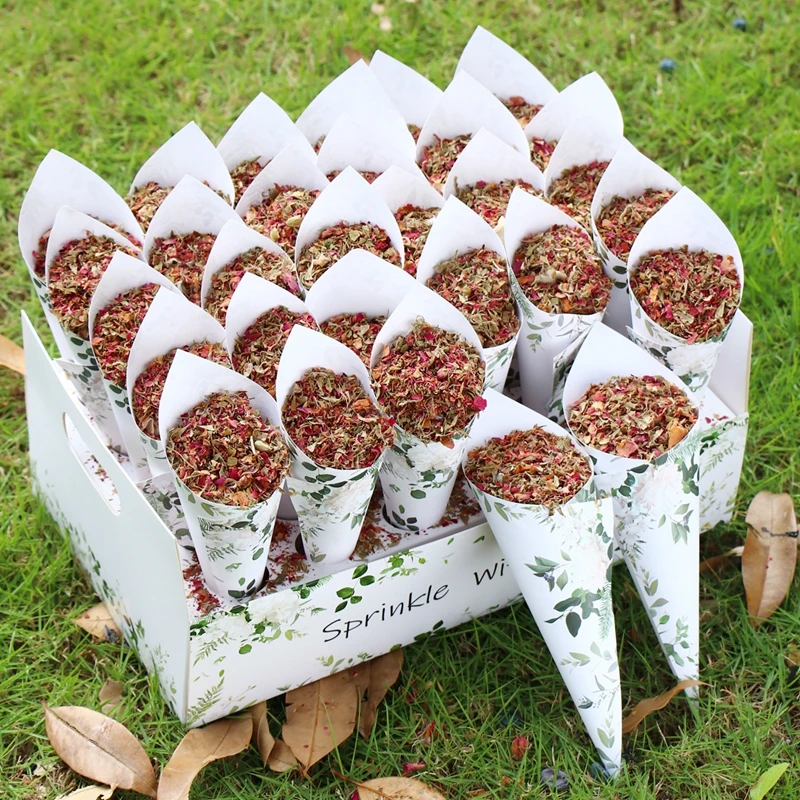 Wedding Confetti Cones Kraft Paper Wedding Tray Confetti Cone Stand Box Tray Rustic Wedding Decoration Confetti Cones Set supply