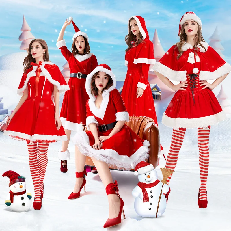 

Christmas Costume Cosplay Women's Performance The Red Cape Dress Stage Costume