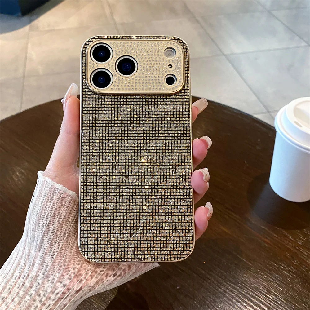 Glitter Plaid Rhinestone Magnetic Stand Phone Case - Shockproof Protector Cover