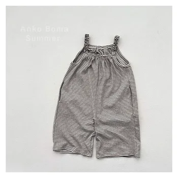 2025 Summer New Children Loose Overalls Girls Striped Sling Trousers Boys Bib Pants Kids Wide Leg Pants Baby Casual Jumpsuit