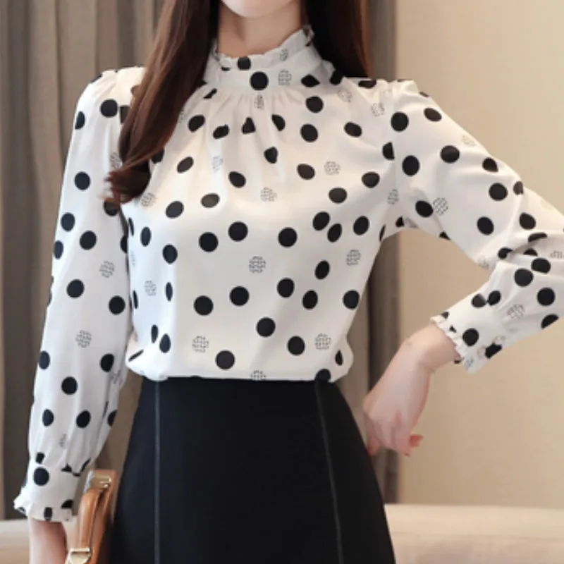 Women Polka Dot Blouses Tops Black Sashes Long Puff Sleeves White Red Big  Size XXXL Ladies Fashion Casual Spring Summer Bluas - AliExpress