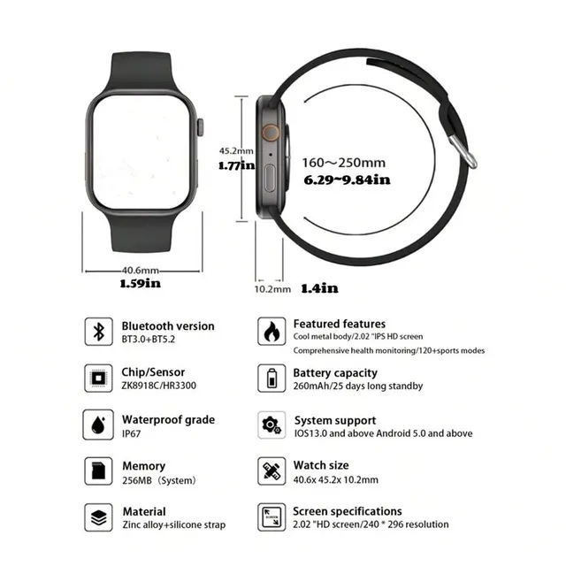 Smartwatch, Interest Alert View, Multiple App Alerts, Wireless Calling/Dialing, Customizable Wallpaper, Compatible with IPhone/A 2