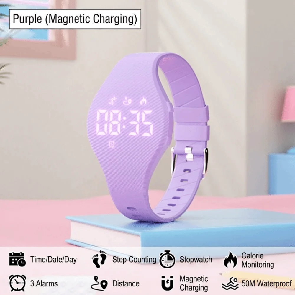Waterproof Kids LED Digital Silicone Wristband with Vibrating Alarm and Rechargeable Battery