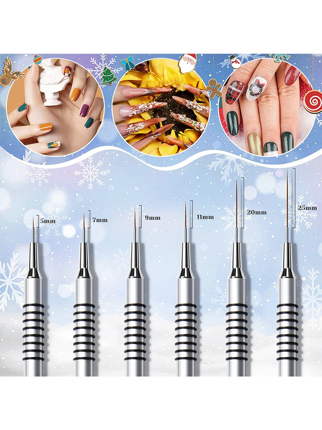 6Pcs Nail Art Liner Brushes Set-Silver