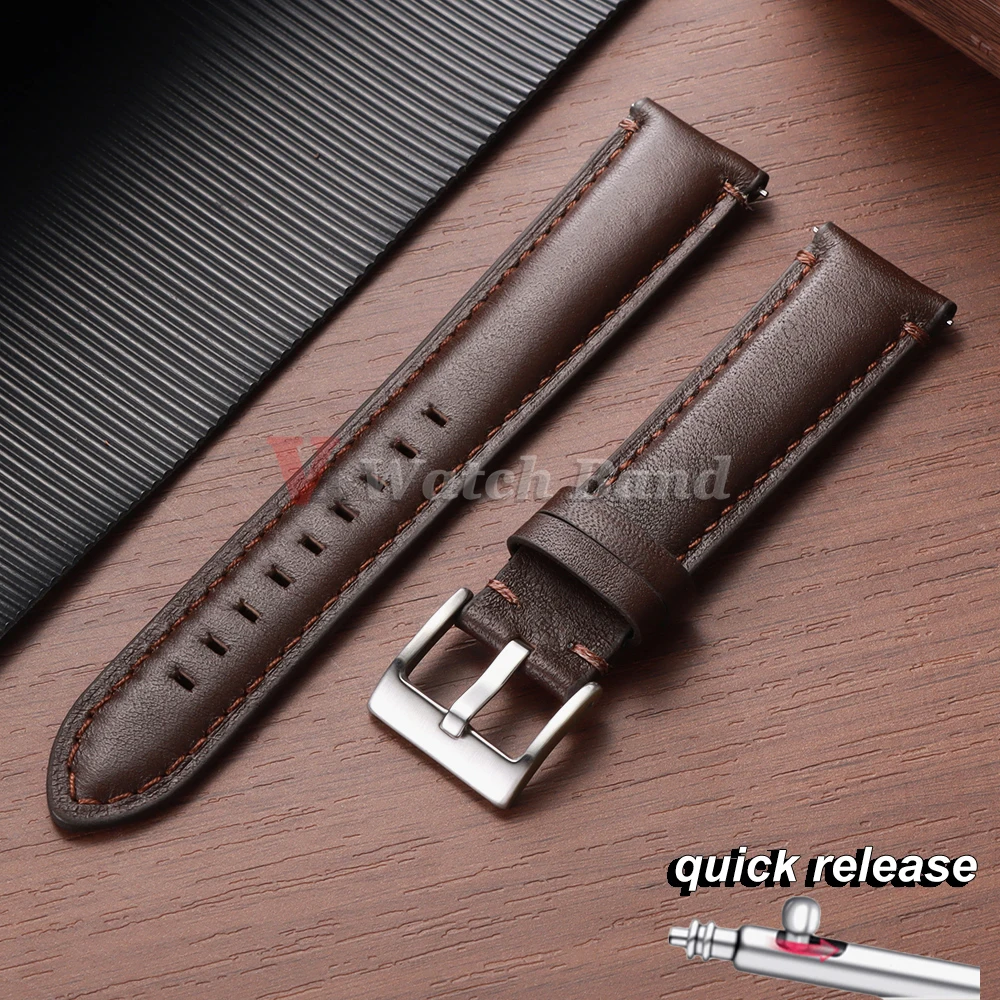 Vintage Brown Cowhide Leather Quick Release Watch Strap - Luxe Accessory Collection
