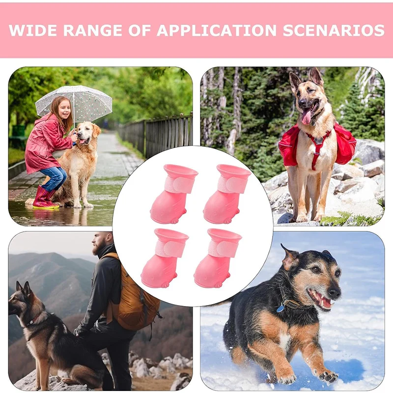 Title 6, 4Pcs/Set Dog Rain Shoes Anti Slip Pet Rubber Bo...