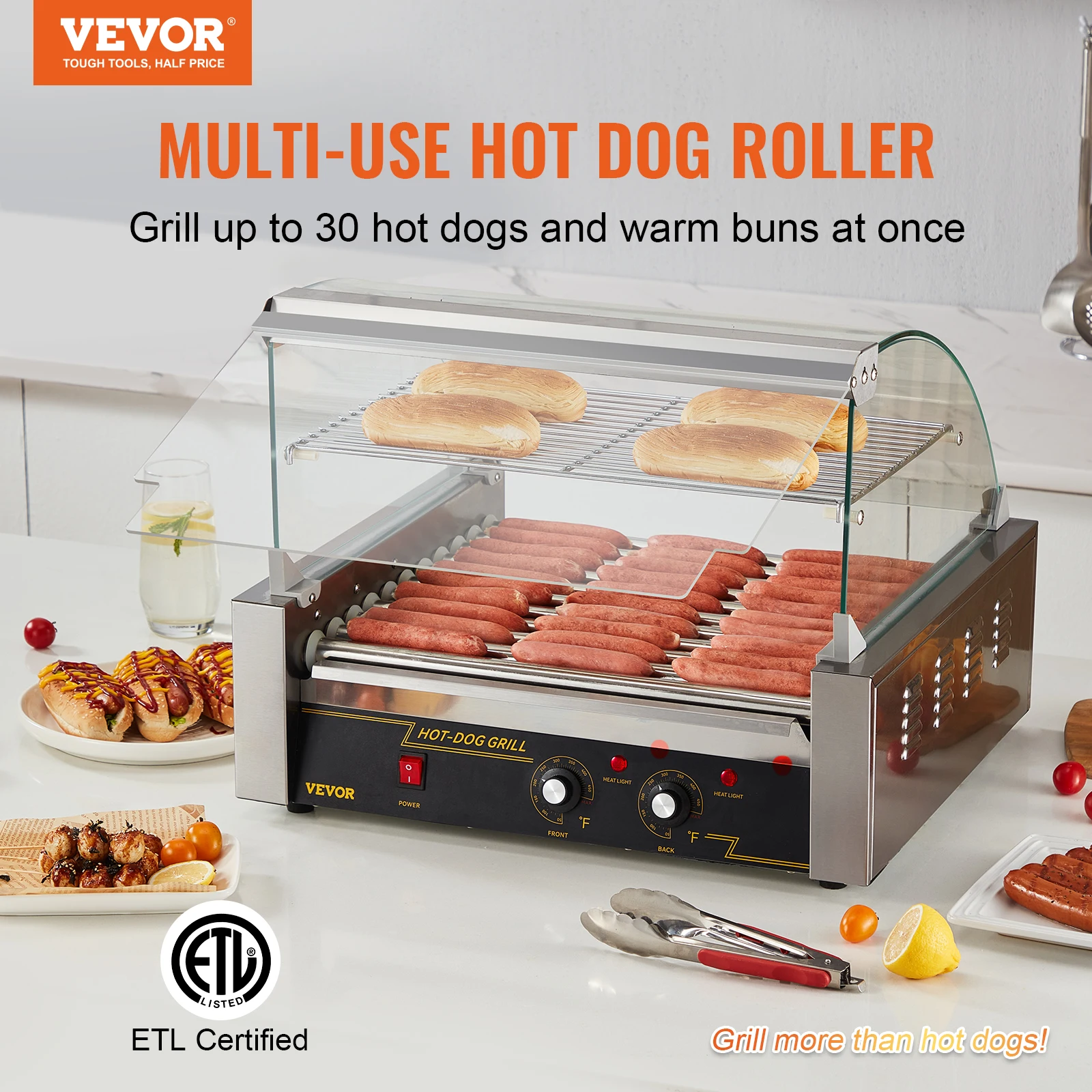 11 Roller Hot Dog Machine with Tempered Glass Cover – Countertop